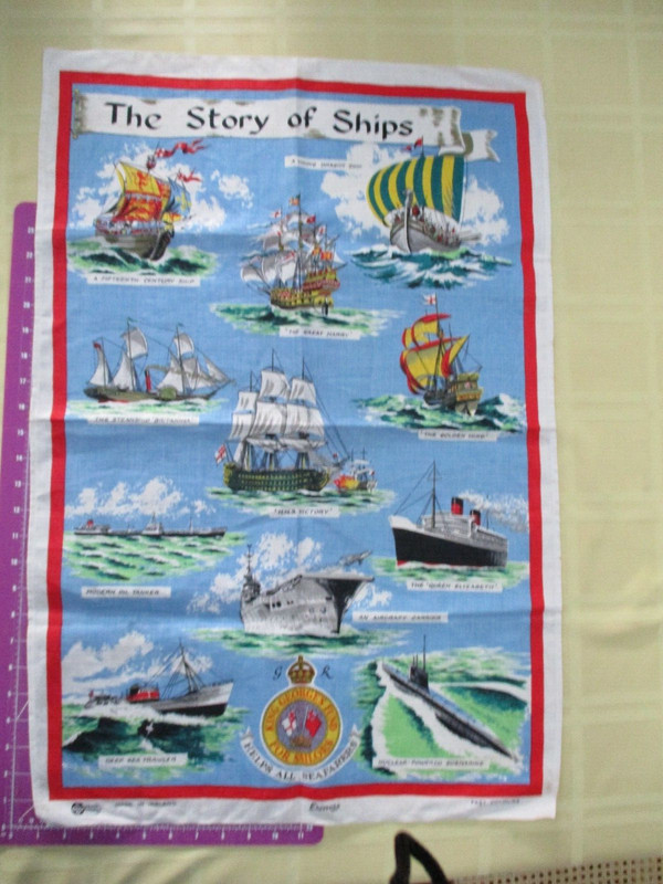 Irish Linen "The Story of Ships" decorative print