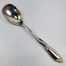 Yamazaki Cache Sugar Spoon Stainless Gold Accent Japan Flatware
