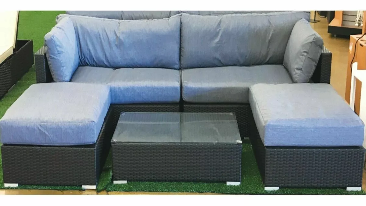 Outdoor Sectional Wicker Sofa Couch Grey Corner Sofa Table 5 PCS