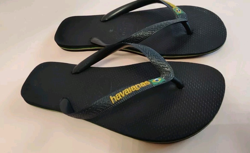 Mens Havaianas Brazil Logo Flip Flops, Size 11 12 UK Black. Brasil eBay