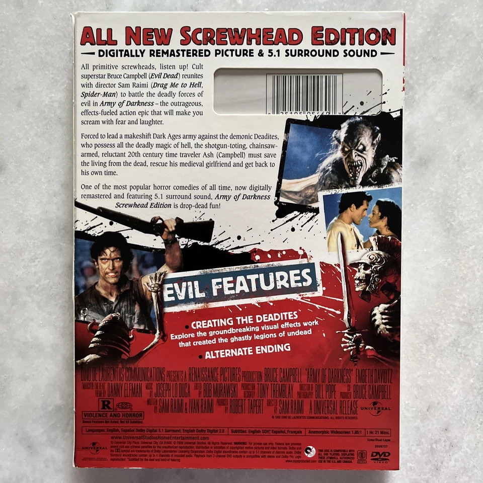 Army of Darkness (Screwhead Edition) (DVD, 1992) Bruce Campbell New Sealed OOP - Image 2 of 2