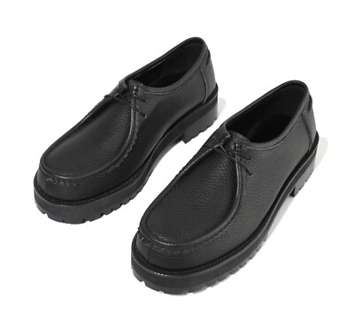 Firenze Atelier Men's Embo Black Leather Wallabee Moc Toe Shoes Commando Sole