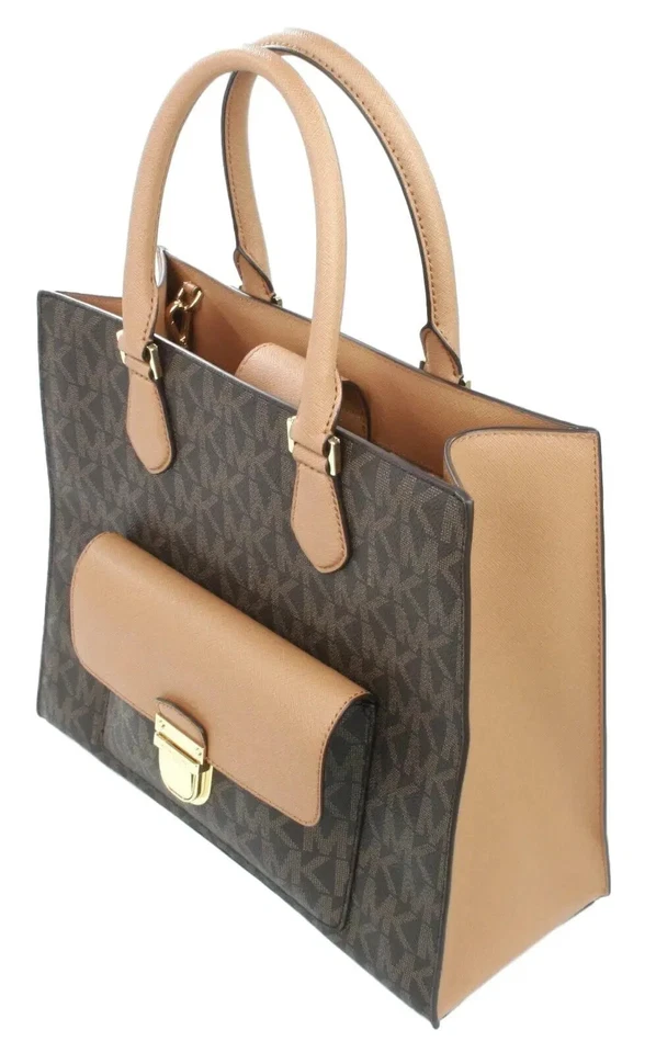 Michael Kors Tote Satchel Brown Bag Medium Handbag PVC and Leather Bridgette - Image 3 of 4
