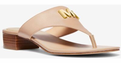 MICHAEL KORS DEANNA ICONIC BISQUE MK GOLD LOGO THONGS SANDALS US I LOVE  SHOES