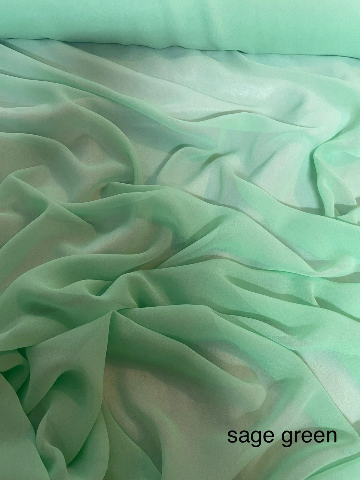ROBE DOUCE MOUSSELINE SUPRÊME VERT SAUGE 1 MÈTRE TISSU FLOTTANT LÉGER 45” DE LARGE