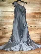 Adrianna Papell Grey Silver Long Length One Shoulder Gown