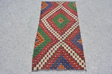 Stunning Green and Red Area Rug, 2.5x4.8 ft