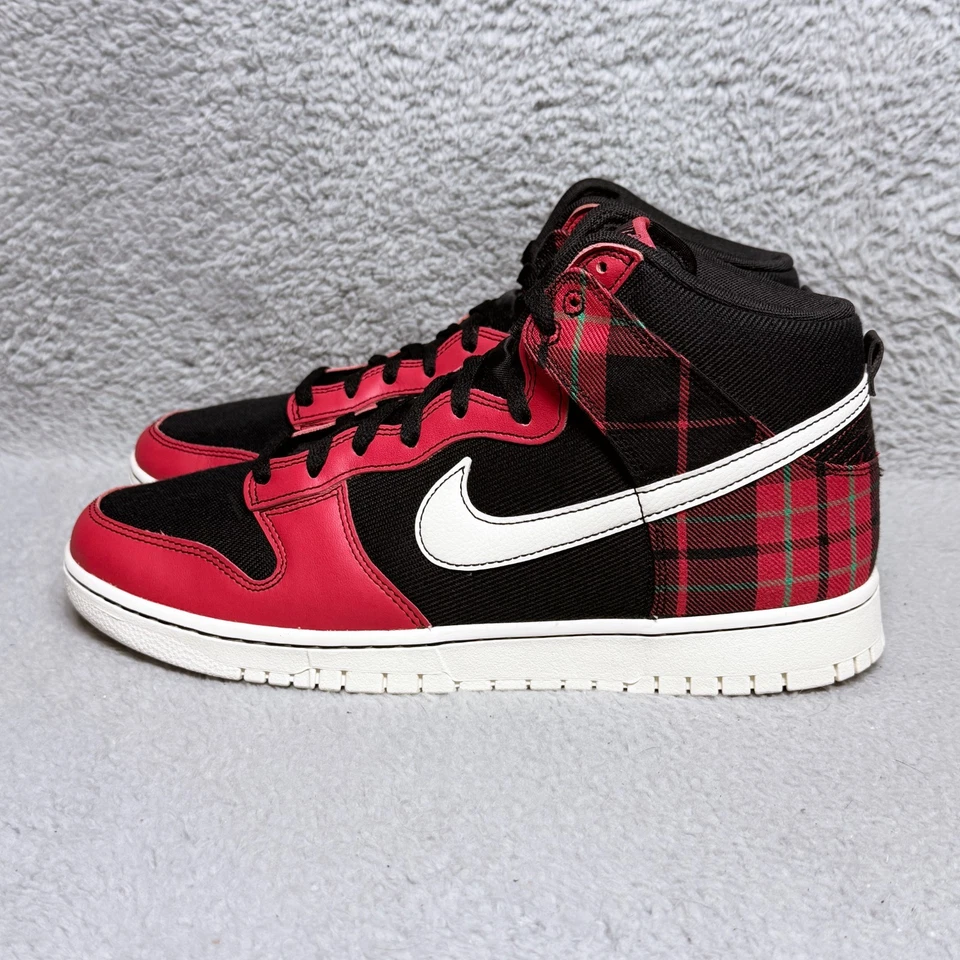 Nike Dunk High SE Tartán Cuadros Hombres Talla 13 Tenis Negro Rojo Cuero Foto 4 de 4