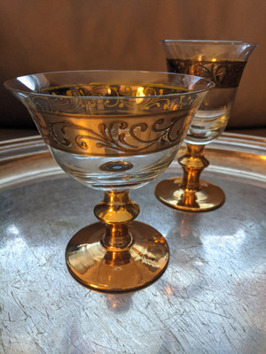 2 MURANO VINTAGE KRISTALL GLÄSER VENEDIG ITALIEN MIT 24K GOLD KELCH & KELCH