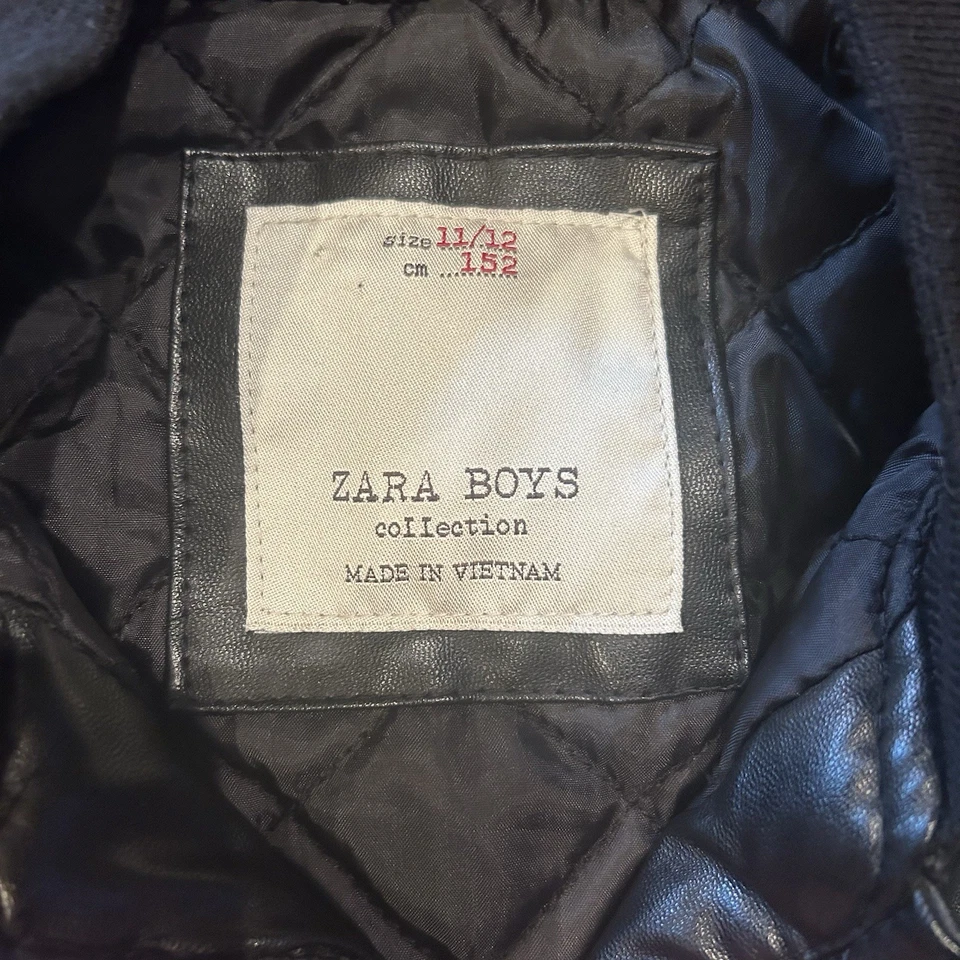 Chaqueta Bomber Zara Colección Niños Imitación Cuero Talla 11/12 Negra Foto 2 de 4