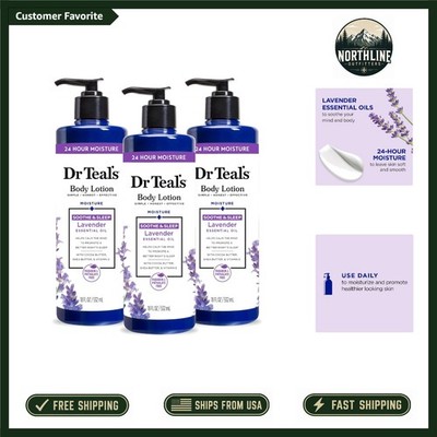 3-Pack Dr Teal's Lavender Body Lotion, 24HR Moisture & Aromatherapy, 54oz Total