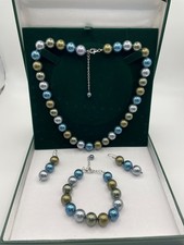 Luxury 925 Sterling Silver 13mm Pearl Jewellery Set Necklace Bracelet Earrings
