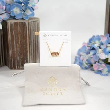 Kendra Scott Elisa Glittering Glass Gold Plated Pendant Station Necklace NWT