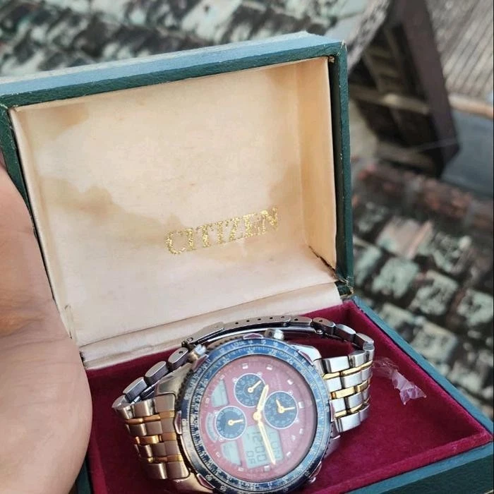 Reloj digital analógico raro Citizen Promaster C300 Navihawk Thunderbird esfera roja Foto 3 de 4