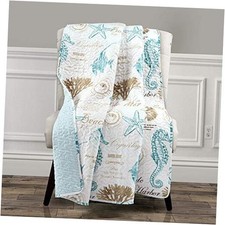 Harbor Life Throw Blanket, 50" W x 60" L, Blue  60" x 50" Blue and Taupe