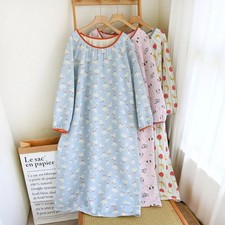 Plus Size Women Cotton Nightgown Long Sleeve Warm Winter Homewear Dress