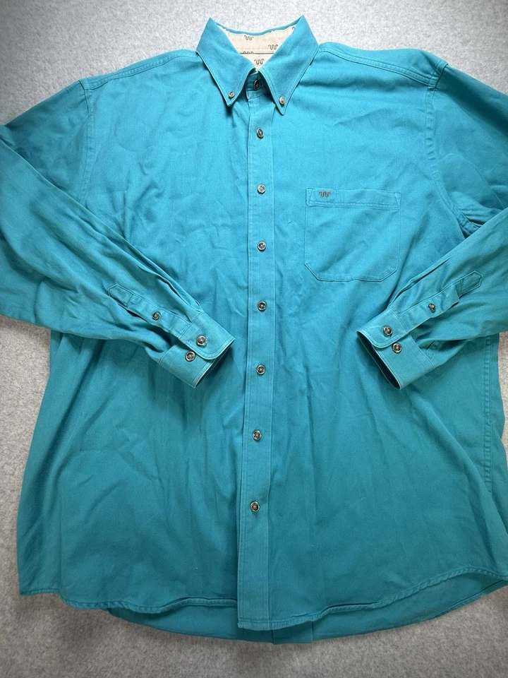 Camisa King Ranch Para Hombres XL Azul Teal Manga Larga Con Botones Algodón Pesado Occidental Foto 3 de 4