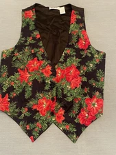 Vintage Sostanza Christmas Amaryllis  Holiday Vest Women’s S/M Black Red 90’s