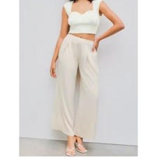 NWT Cider Mid-Rise Satin Ivory Wide Leg Trousers Women's Sz Sm