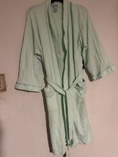 Vintage Leisure Life Women s Mint Green Waffle Robe Belt Trim Collared M EUC