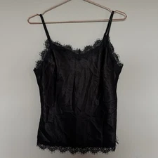 Boutique Womens Babydoll Top Lace Trim Cami Medium Black Romantic Witchy Y2K