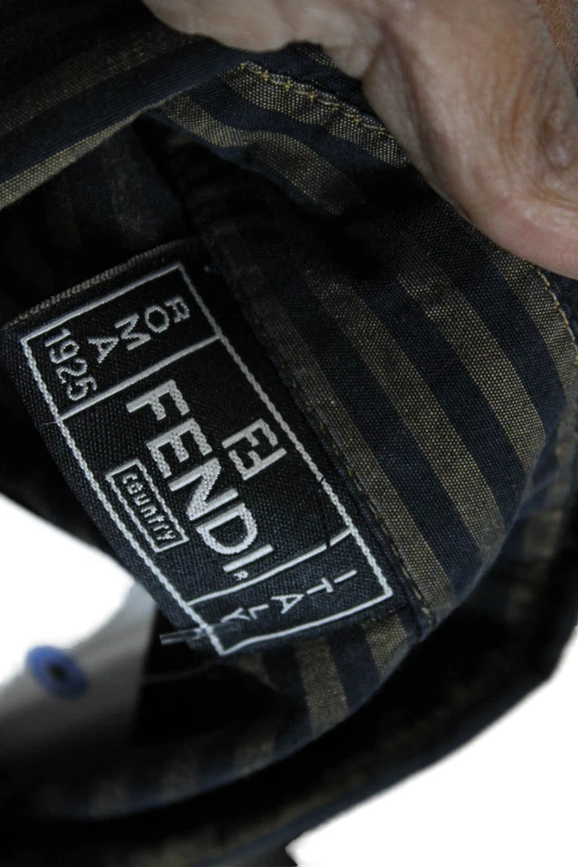 Fendi Para Hombre Algodón Estampado Rayas Cuello Abotonado Azul Talla 44 EUR Foto 4 de 4