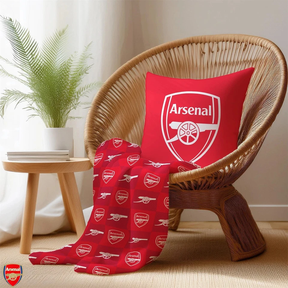 Arsenal Fleece Blanket - Checkered Design - 100% Polyester - 100 x 150cm