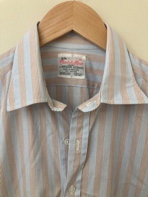 vguc TURNBULL & ASSER Dress Shirt Light Blue/Brown/White Striped 16/41