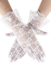 Ladies Lace Gloves for Women Tea Party Elegant Short Courtesy Gloves 1 White