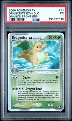 PSA 1 Dragonite Ex 91/101 2006 Dragon Frontiers Ultra Rare Pokemon Card