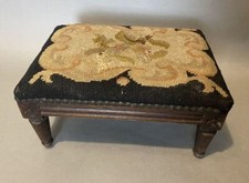 Antique French or Italian Footstool with Needlepoint Seat