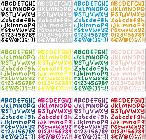 Vinyl Sticker Decals, 972 Alphabet Stickers 12 Sheets in 12 Colors, Waterproof - Picture 5 of 5