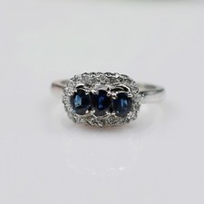 Vintage Sapphire Ring, 925 Sterling Silver, Three stone Ring , Anniversary Ring