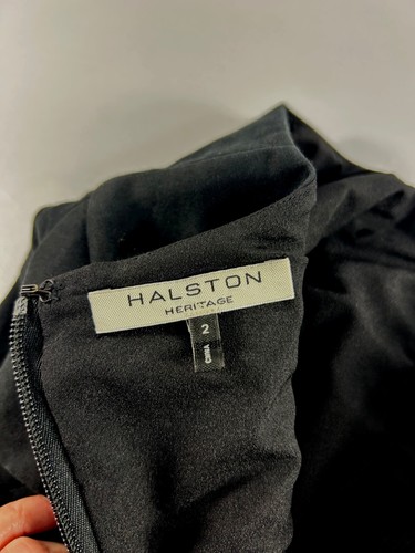 Abito donna Halston Heritage taglia 2 basic nero misto seta aderente svasato manica ad aletta - Foto 4 di 6