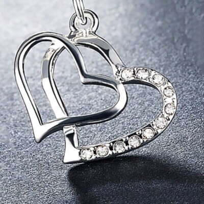 925 Sterling Silver Womens 24'' Necklace With Zircon Gemstone Heart Pendant D547C