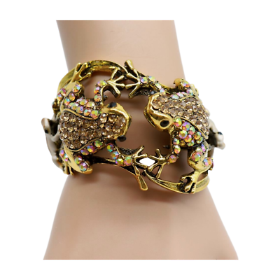 Bracelet manchette femme métal doré mode grenouille large bracelet