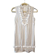 Striped Sleeveless Linen Blend Dress With Tassel Details By Eliza J Size 0