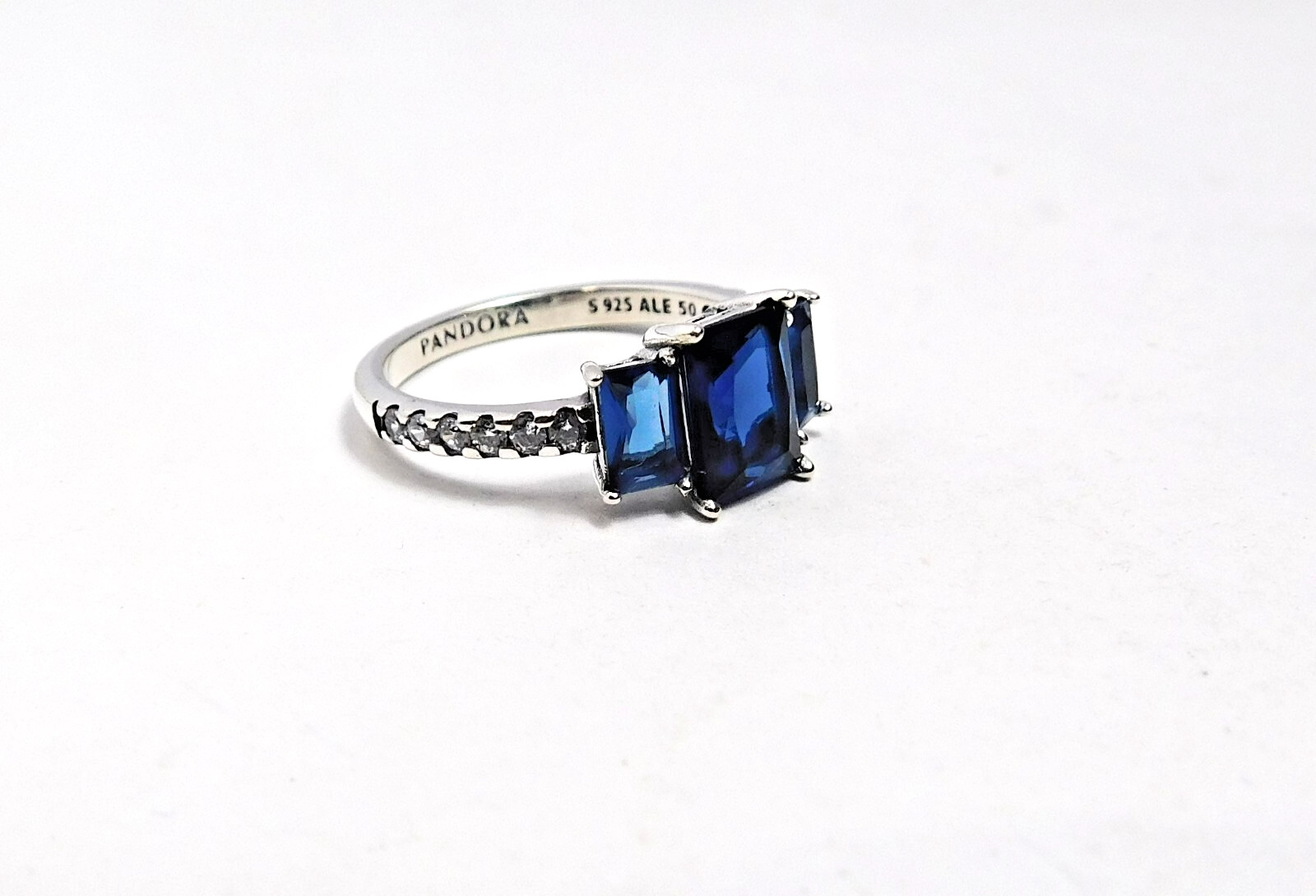 Authentic Pandora Ring, Blue Rectangular Three St… - image 2