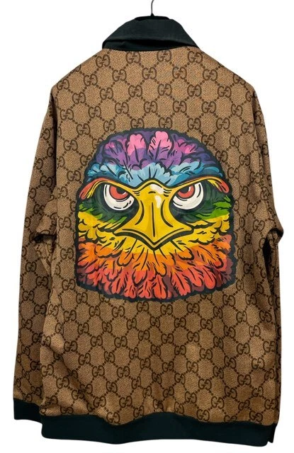 Gucci Jersey GG Eagle Print Jersey XS Track Jacket Marrone Nero 54553 Donna Uomo