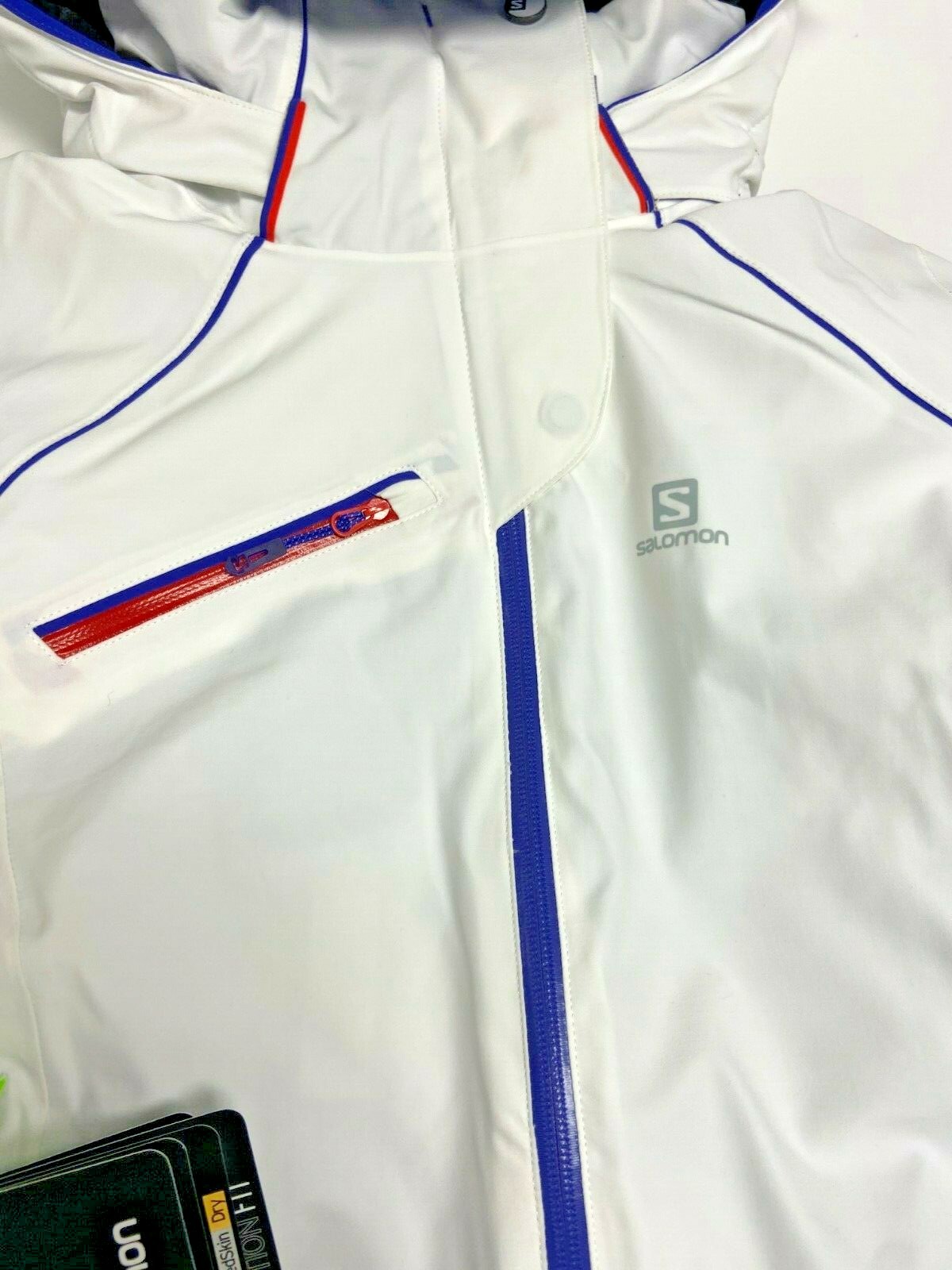 Giacca da sci Salomon Speed $400 taglia S bianca nuova con etichetta donna cappotto invernale isolato