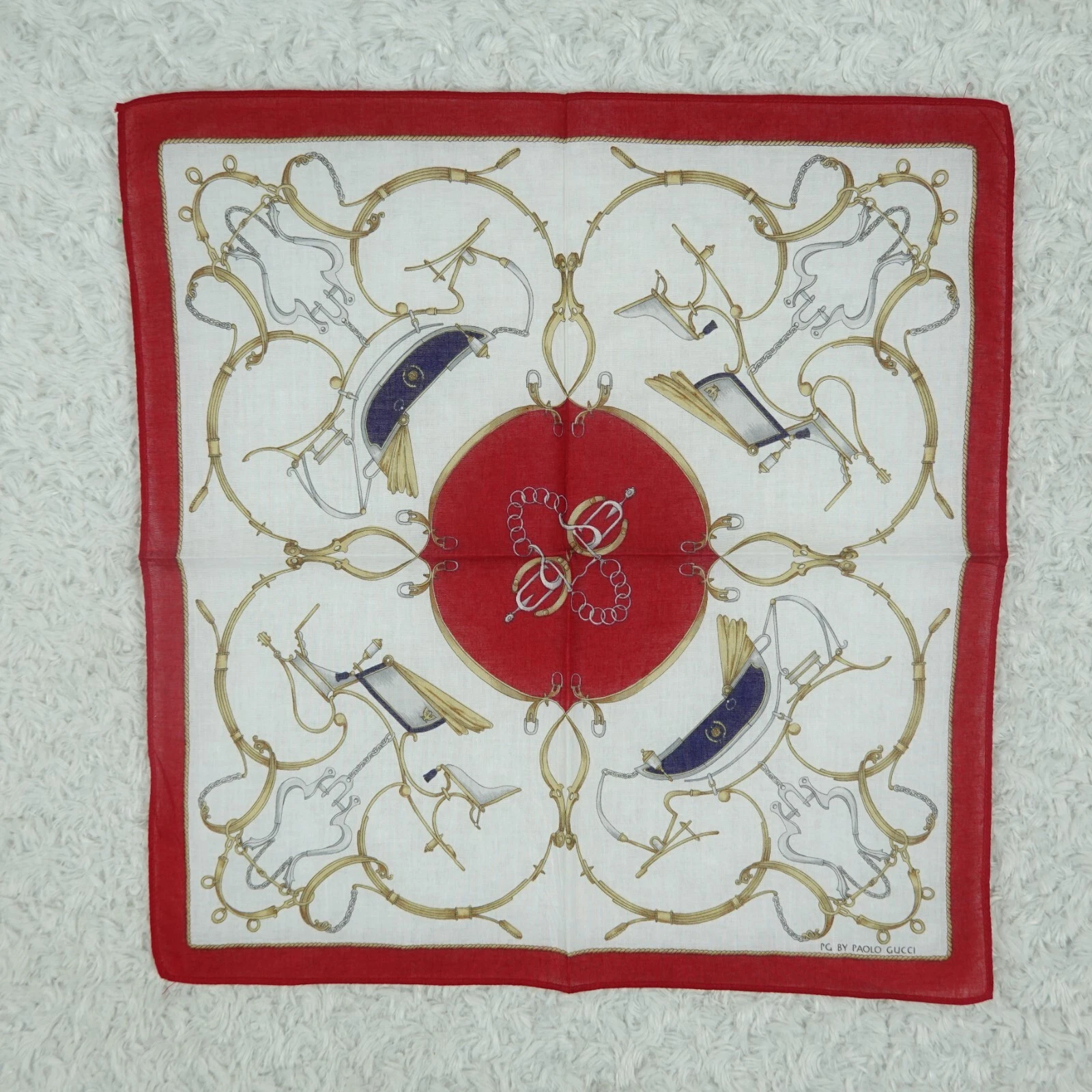 M980 Foulard foulard coton rouge blanc PAOLO GUCCI poche carré 16