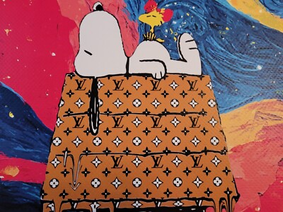 Death NYC 19x13 Signed Graffiti Pop Artist Rare. Snoopy Woodstock
