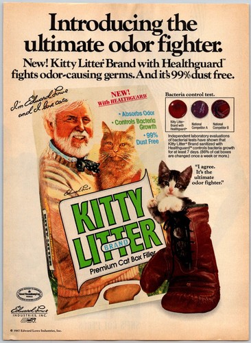 PRINT AD 1987 Edward Lowe Kitty Litter Brand Healthguard Kitten in Boxing Glove