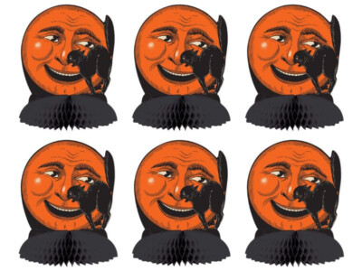 6 Vintage Halloween Beistle Lot Cat Moon Centerpiece Bulk Party Supplies Decor