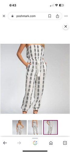 NWT Elan Aztec Black White Sz Small Strapless Cropped Pant Jumpsuit Romper - Picture 11 of 11