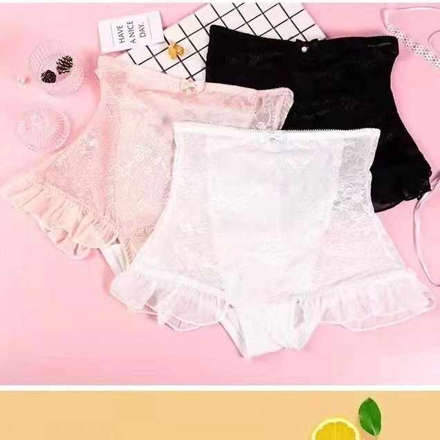 3 件装卡哇伊女孩洛丽塔荷叶边蕾丝内裤高腰内裤 — 第 3/4 张图片