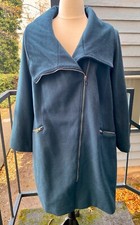 Ellos Asymmetrical Zip Coat Jacket Forest Green Wool Blend Plus Sz 24