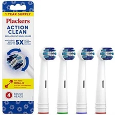 Plackers Action Clean Replacement Brush Heads, 1 Year Supply - 4 Count New