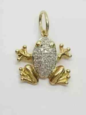 Women's 1.00Ct Round Cut Natural Moissanite Frog Pendant 14K Yellow Gold Plated