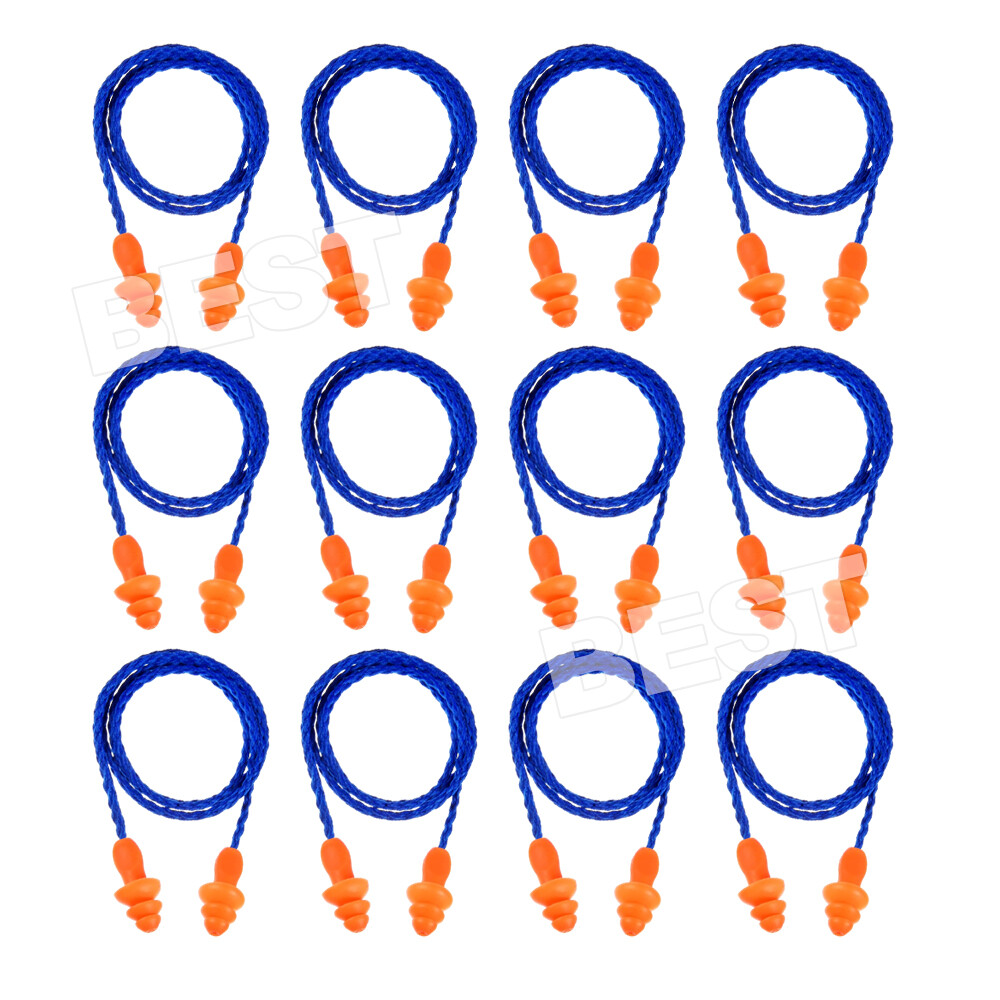 12pcs Soft Silicone Corded Ear Plugs Reusable Hearing Protect Safety
